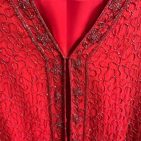 Vtg KRISHMA Women's Red Open Cardigan Evening Jacket Sequined Beaded Plus Sz 2X - Picture 8 of 14